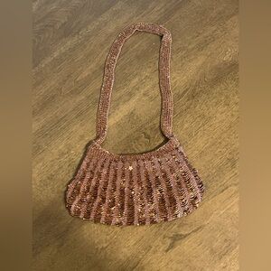 Elegant Pink Knit Shoulder Bag